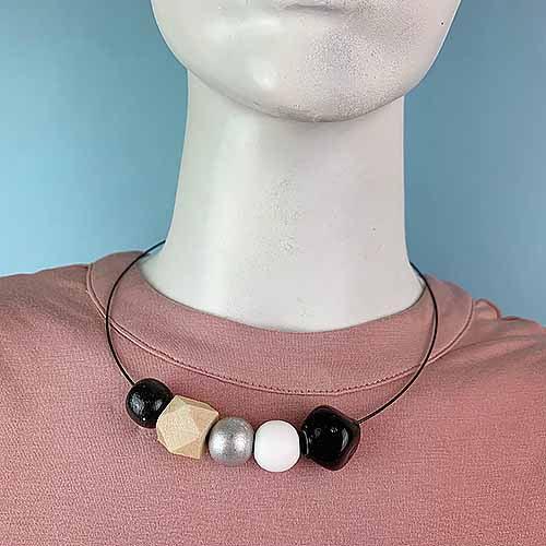 Five Bead Signature Statement Fashion Necklace on Black Necklet - Red Instead - Handmade in Canberra, Australia