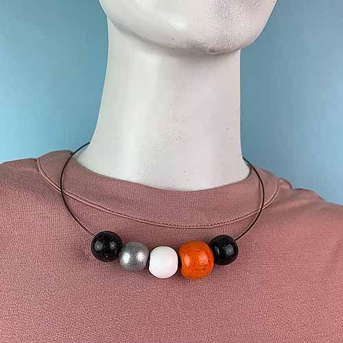 Five Bead Signature Statement Fashion Necklace on Copper Necklet - Red Instead - Handmade in Canberra, Australia