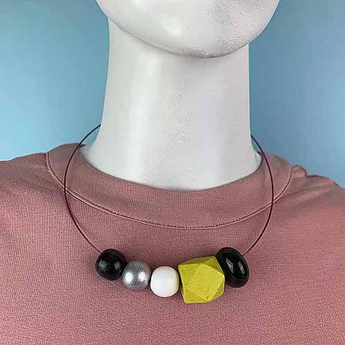 Five Bead Signature Statement Fashion Necklace on Fuschia Necklet - Red Instead - Handmade in Canberra, Australia