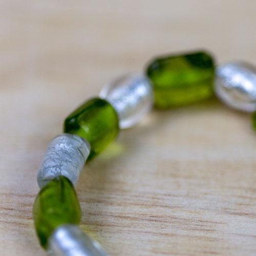Green and Clear Glass Bead Stretch Fashion Bracelet - Red Instead - Handmade in Canberra, Australia