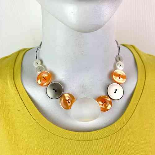 Orange and White Button Statement Fashion Necklace
