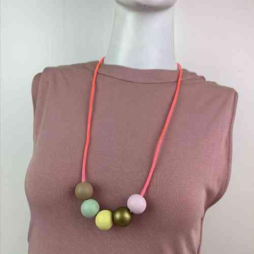 Pastel Beads on Pink Cord Necklace