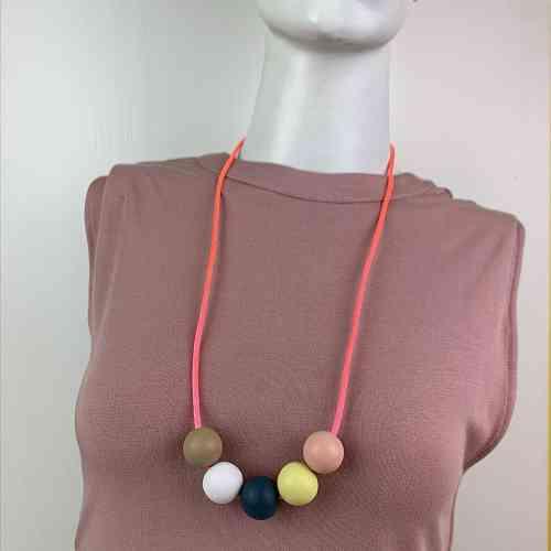 Pastel Beads on Pink Cord Necklace - Red Instead - Handmade in Canberra, Australia