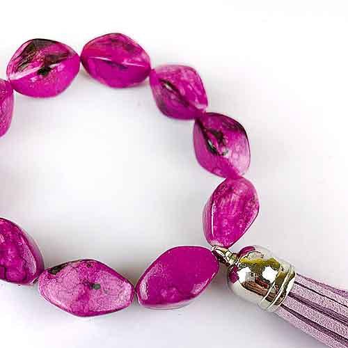 Pink Bead Stretch Fashion Bracelet with Tassel