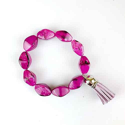 Pink Bead Stretch Fashion Bracelet with Tassel - Red Instead - Handmade in Canberra, Australia