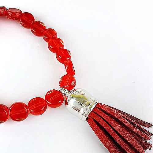 Red Glass Bead Strectch Fashion Bracelet with Tassel