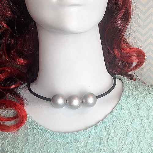 Silver Chunky Beads Statement Fashion Necklace