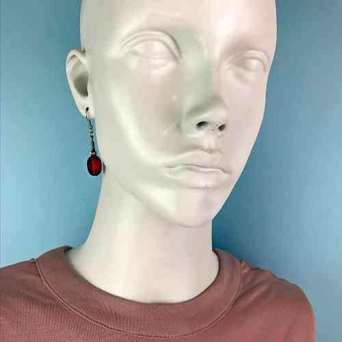 Single Drop Pink Glass Bead Dangle Earrings