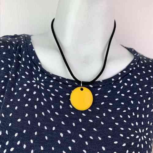 Yellow Acrylic Pendant Fashion Necklace on Black Cord