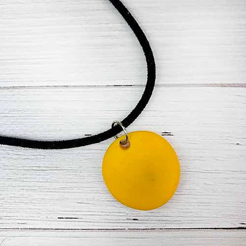 Yellow Acrylic Pendant Fashion Necklace on Black Cord - Red Instead - Handmade in Canberra, Australia
