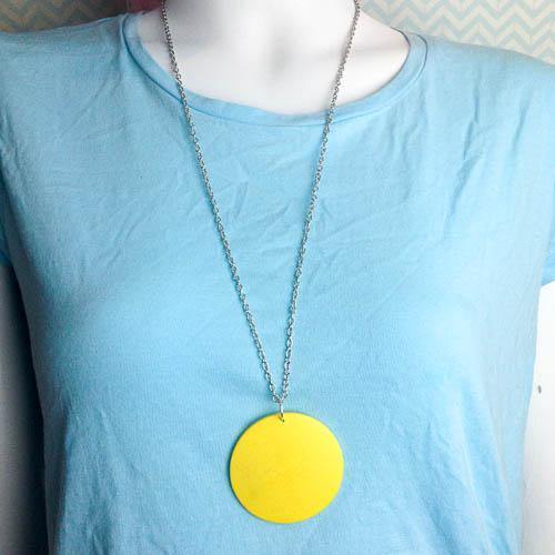 Yellow Disc Statement Fashion Necklace on Long Chain
