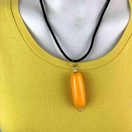 Yellow Pendant Statement Fashion Necklace on Black Cord - Red Instead - Handmade in Canberra, Australia